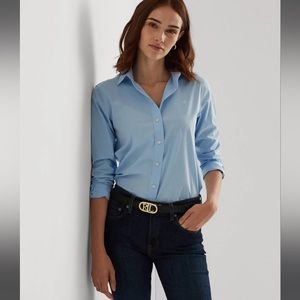 Ralph Lauren Womens No-Iron Button Down Shirt Light Blue